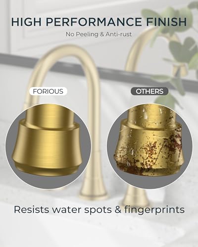 FORIOUS Gold Bathroom facuet 3 Hole, 8 Inch Wide Gold Vanity Faucet 3 Holes | 8 Inch Widespread Bathroom Faucet 3 hole Vanity and 4 Inch Bathroom Faucet Centerset 2 Hole for B2B Commercial, Spare Aerator - color: Brushed Gold, style: Modern