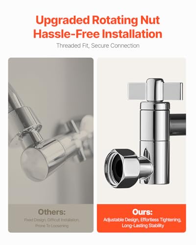 VEVOR Shower Head Extension Arm, 16 inches, Brass Shower Arm Extender with Flexible Adjustable Angle Height, Chrome Finish, G1/2 Universal Thread Connector Compatible, for Rain & Handheld Showerhead - size: 16''