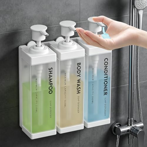 3 Chamber Wall Mount Shampoo and Conditioner Dispenser | 17oz Per Chamber Key Lock Large Pump Refillable ABS Bottle Set For Bathroom Hotel Gym RV Daily Use White - color: White, size: 3