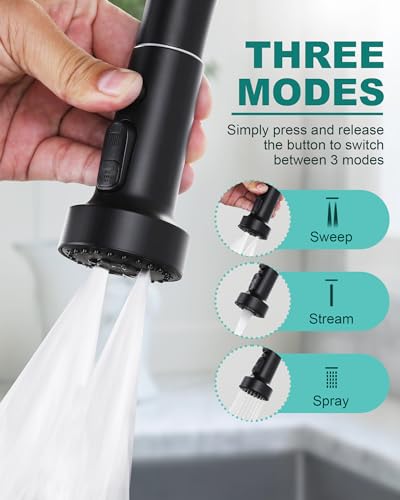 Pull Down Faucet Head Replacement: 3-Function Kitchen Faucet Sprayer Head Replacement with 9 Adapters - Matte Black Sink Faucet Head Compatible with Moen, Delta, American Standard Faucets - color: Matte Black