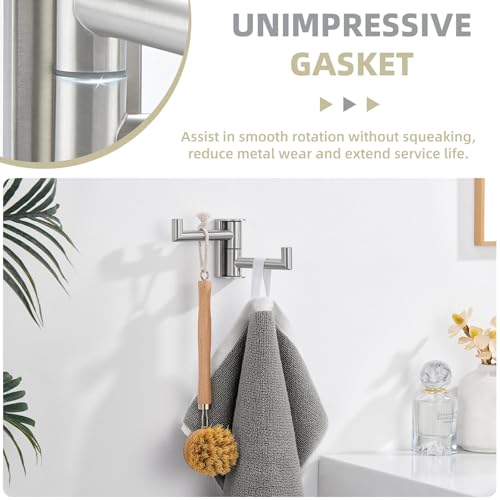 Suyar Double Towel Hook Brushed Nickel, Bathroom Swivel Coat Robe Holder | Space-Saving Wall Hook with 2 Rotatable Arms, Robe Hook for Bathroom Kitchen RV, SUS304 Stainless Steel, Wall Mounted - color: Brushed Nickel, size: 1 Pack