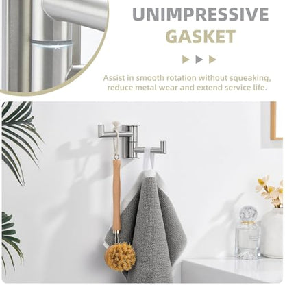 Suyar Double Towel Hook Brushed Nickel, Bathroom Swivel Coat Robe Holder | Space-Saving Wall Hook with 2 Rotatable Arms, Robe Hook for Bathroom Kitchen RV, SUS304 Stainless Steel, Wall Mounted - color: Brushed Nickel, size: 1 Pack