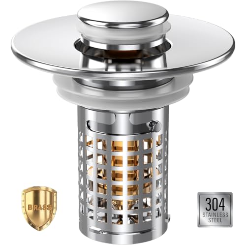 Sink Stopper Hair Catcher, Pop-up Sink Drain Strainer with Removable Stainless Steel Strainer Basket Hair Catcher, Bathroom Sink Strainer for Bathroom Sink Stopper (1PCS) - color: 1,copper Square Mesh