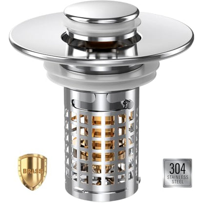 Sink Stopper Hair Catcher, Pop-up Sink Drain Strainer with Removable Stainless Steel Strainer Basket Hair Catcher, Bathroom Sink Strainer for Bathroom Sink Stopper (1PCS) - color: 1,copper Square Mesh