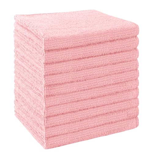 Washcloths 10 Pack Face Towels (12" x 12"), Highly Soft Wash Cloths | Hand Towels, Fast Drying Multi-Purpose Microfiber Cleansing Cloths for Bathroom, Hotel, Spa, and Salon Pink - color: Pink, size: 10Pack