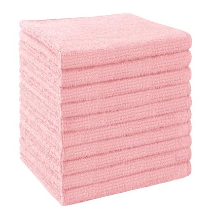 Washcloths 10 Pack Face Towels (12" x 12"), Highly Soft Wash Cloths | Hand Towels, Fast Drying Multi-Purpose Microfiber Cleansing Cloths for Bathroom, Hotel, Spa, and Salon Pink - color: Pink, size: 10Pack