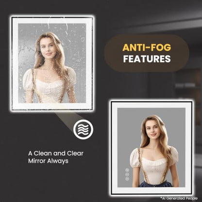 LOAAO 28"X32" LED Bathroom Mirror Black Framed | Anti-Fog, Dimmable, Memory Function, Tempered Glass, Lighted Vanity Mirror for Wall - size: 28"L x 32"W