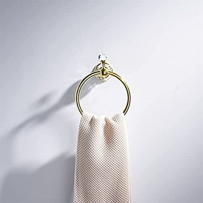 WOLIBEER Crystal Towel Ring, Gold Toilet Paper Holder Hand Towel Holder Towel Hook Tissue Roll Paper Holder Wall Mounted Towel Hanger 2 Pieces Sets - color: Gold