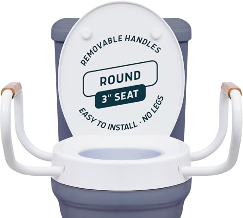 Lunderg Solva Raised Toilet Seat with Handles - Round - Adds 3 Inches | Easy to Install Toilet Seat Risers for Seniors - Elegant White Design & Works like the one you always use - No Hospital Vibe - color: White, size: Round