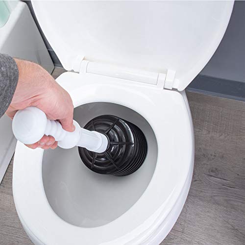 JS Jackson Supplies Professional Bellows Accordion Toilet Plunger, High Pressure Plunge Removes Heavy Duty Clogs from Bathroom Toilets, All Purpose Power Plunger, White & Black - color: White/Black