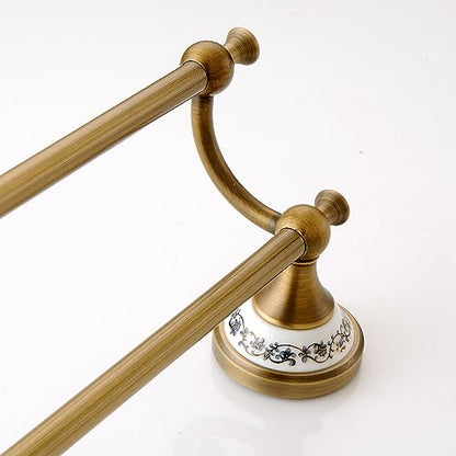 Antique Bronze Brass Double Towel Bar,Adjustable 15.5 to 27.5 Inch Bath Towel Bar Rack for Bathroom Towel Holder, Wall Mounted Bathroom Hardware Accessories,Porcelain Design - color: Double Towel Bar