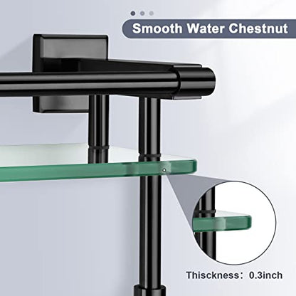 20-inch Glass Shelf with Towel bar, Matte Black-Finished Rail, Rectangular Stainless Steel Shelf, wall-Mounted Storage Rack - color: Matte Black, size: 20-inch with Railing