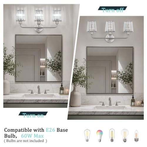 Brushed Nickel Vanity Lights 3-Light Crystal Bathroom Light Fixtures | Modern Bathroom Vanity Light E26 Wall Light over Mirror (Exclude Bulb) - color: Brushed Nickel, size: 3-Light