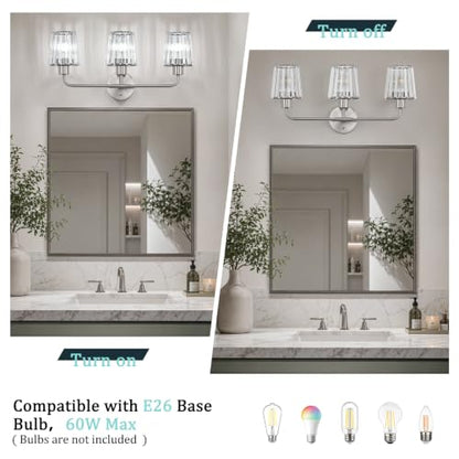 Brushed Nickel Vanity Lights 3-Light Crystal Bathroom Light Fixtures | Modern Bathroom Vanity Light E26 Wall Light over Mirror (Exclude Bulb) - color: Brushed Nickel, size: 3-Light