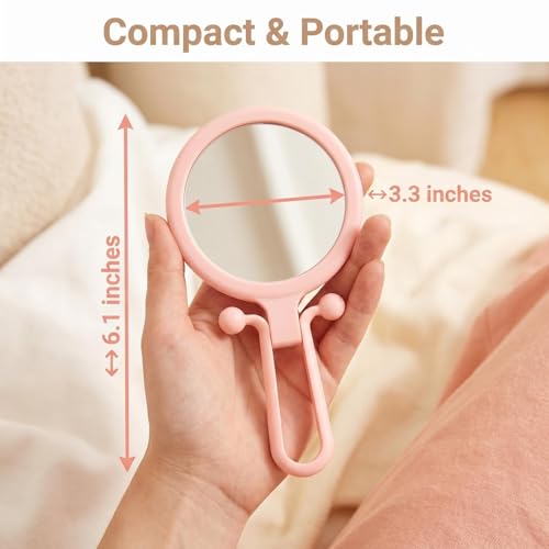 Magnifying Handheld Mirror Double Sided, Travel Makeup Hand Mirrors with 1X 2X Magnification, Small Hand/Desk Vanity Mirror (1Pc Pink) - color: 1pc Pink
