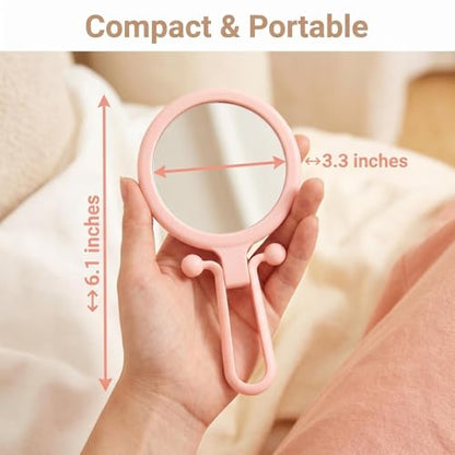 Magnifying Handheld Mirror Double Sided, Travel Makeup Hand Mirrors with 1X 2X Magnification, Small Hand/Desk Vanity Mirror (1Pc Pink) - color: 1pc Pink