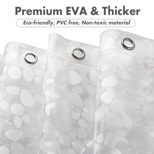 WELTRXE Shower Curtain Liner Waterproof, 8G Thick EVA, Heavy Duty Shower Liner with Magnets, 3D Pebble Bath Curtain for Stall, Bathtubs Bathroom, 72 x 72, 12 Hooks - color: Pebble - Clear, size: 72"W x 72"L (Pack of 1)