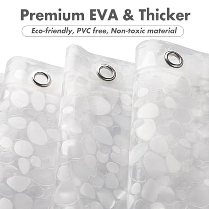 WELTRXE Shower Curtain Liner Waterproof, 8G Thick EVA, Heavy Duty Shower Liner with Magnets, 3D Pebble Bath Curtain for Stall, Bathtubs Bathroom, 72 x 72, 12 Hooks - color: Pebble - Clear, size: 72"W x 72"L (Pack of 1)