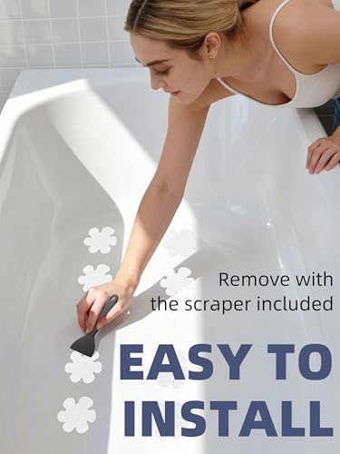 Secopad Non-Slip Bathtub Stickers Safety Bathroom Tubs Showers Treads Adhesive Decals Scraper (White Snowflake) - color: White