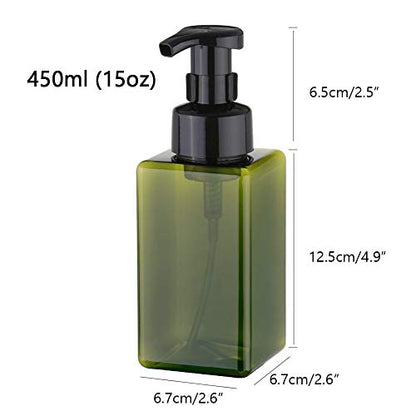 Foaming Soap Dispenser, 15oz Plastic Refillable Pump Bottle, 2 Pack, Green | Hand Dispenser for Liquid Soap, Shampoo & Body Wash – Saves Soap with Rich Foam, Reusable, Easy to Refill, BPA-Free - color: Green, size: 15 oz (2 Pack)