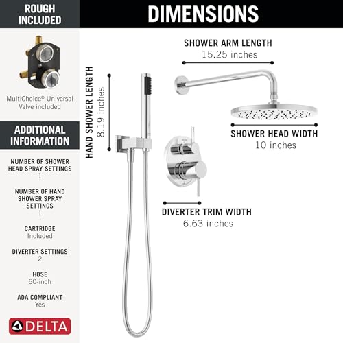 Delta Modern 14 Series Round Rain Shower System Faucet Set, Rainfall Chrome Shower Head and Handle Set, Valve Trim Kit, 10 Inch, Chrome 342702 - color: Chrome