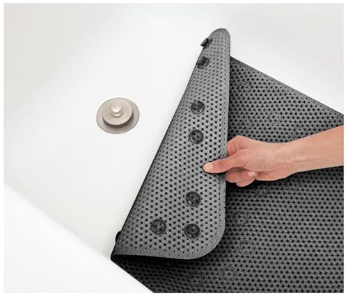 Home Expressions Deluxe Bathtub Mat Non Slip, Soft Foam Bath Mats for Bathroom Tub, Bathtub Mat with Drain Holes, Suction Cups- 36” X 17” (Dark Grey) - color: Dark Grey