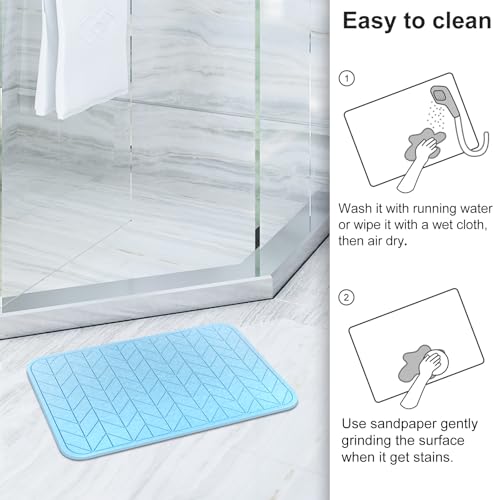 JUERLEN 2 Pack Diatomaceous Earth Shower Mat, Stone Bath Mat, Nonslip Super Absorbent Fast-Drying Hard Bath Mat for Bathroom Shower Floor, 24 x 16 inch, Bule Arrow Design - color: Bule