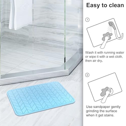 JUERLEN 2 Pack Diatomaceous Earth Shower Mat, Stone Bath Mat, Nonslip Super Absorbent Fast-Drying Hard Bath Mat for Bathroom Shower Floor, 24 x 16 inch, Bule Arrow Design - color: Bule