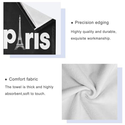 Naanle Stylish Romantic France Paris with Eiffel Tower Soft Luxury Set of 3 Towels, 1 Bath Towel+1 Hand Towel+1 Washcloth, Multipurpose for Bathroom, Hotel, Gym, Spa and Beach(Black White) - color: Eiffel Tower