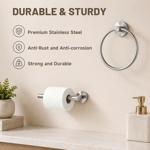 Toilet Paper Holder and Hand Towel Ring Bathroom Set | Brushed Nickel,Stainless Steel,Wall Mount,Bathroom Accessories,Hand Towel Ring and Toilet Paper Holder Set,Easy to install - color: Brushed Nickel