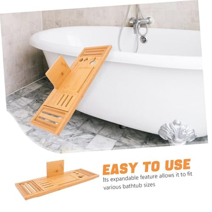 BESTOYARD Expandable Bamboo Bathtub Tray Organizer Phone Holder Multi-Functional Bath Table for Relaxation Bathroom Accessories