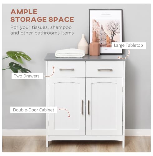 Bathroom Floor Cabinet, Freestanding Linen Tower, White Storage Organizer