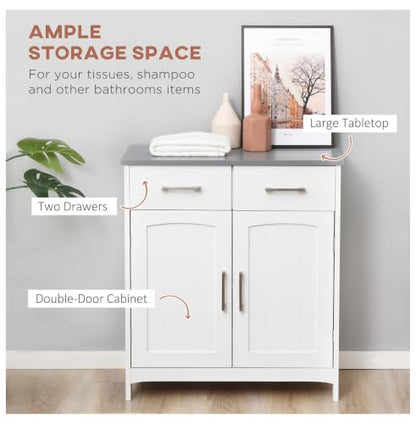 Bathroom Floor Cabinet, Freestanding Linen Tower, White Storage Organizer