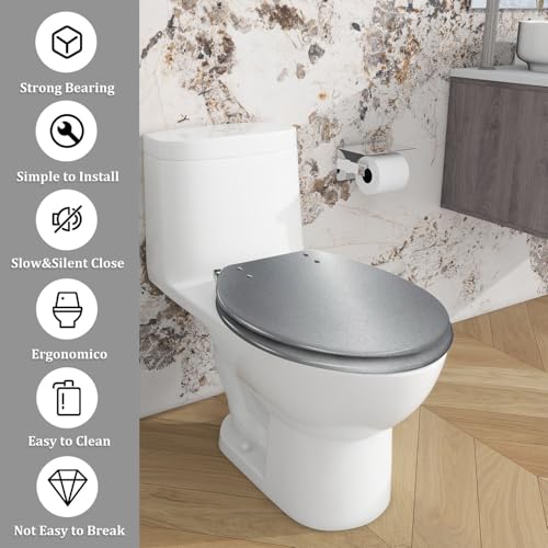Elongated Toilet Seat Abstract texture light gray metal wall Resin Toilet Seat Slow Quiet Close with Quick-Release Hinges Toilet Seat with Cover Easy to Clean Install - color: Color8, size: V-Elongated