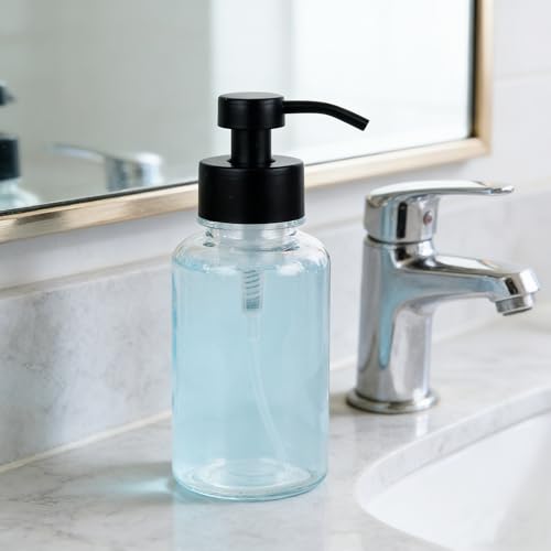 15 oz Amber-Tinted Thick Glass Foaming Soap Dispenser, Refillable Foaming Soap Dispenser with Black Rust-Proof Foam Pump, Suitable for Bathrooms and Kitchens (1, Clear) - color: Clear