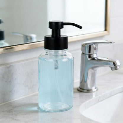 15 oz Amber-Tinted Thick Glass Foaming Soap Dispenser, Refillable Foaming Soap Dispenser with Black Rust-Proof Foam Pump, Suitable for Bathrooms and Kitchens (1, Clear) - color: Clear