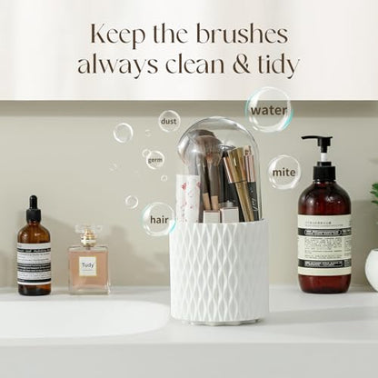 Makeup Brush Holder with Lid, 360° Rotating Dustproof Cover | Dustproof clear cover keeps brushes clean — 5 slots, spinning countertop caddy for vanity, bathroom & dorm - style: Simple