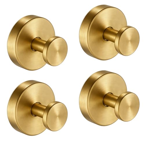 Suction Cup Towel Hook for Bathroom Glass Mirror, Brushed Gold | Premium Stainless Steel | Damage-Free Twist Lock Adhesion | Rustproof Wall Hangers for Mirrors, Tiles & Windows - color: Brushed Gold, size: 4 Pack