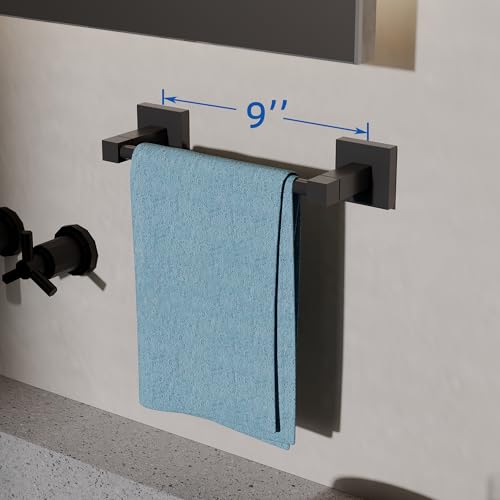 RUACQ Towel Bar, 9" Towel Racks for Bathroom Wall Mounted, Matte Black | Hand Towel Holder, Total Length 10.8 Inch Single Towel Rod, 304 Stainless Steel, Rustproof, Square Base, Heavy Duty, Modern - color: Matte Black, size: 9 inch(Center to Center) Singl