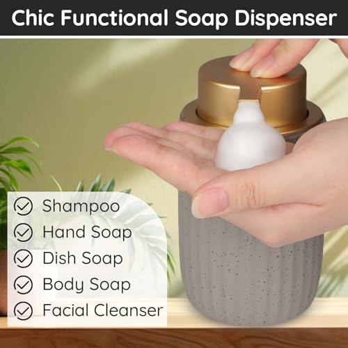 Segbeauty 10.8oz Ceramic Foaming Soap Dispenser, 320ml Empty Refillable Liquid Hand Wash Dish Soap Dispenser, Body Wash Shampoo Pump Bottle Dispensing Container for Kitchen Bathroom Countertop Gray - color: Gray Golden, style: Foaming