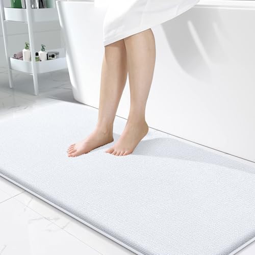 OLANLY Memory Foam Bathroom Runner Rugs 47x24, Absorbent Long Mat, White | Soft Quick Dry Bath Rugs, Non-Slip Carpet, Machine Washable Mat for Bathroom Floor, Tub and Shower, Home Decor Accessories - color: White, size: 47" X 24"