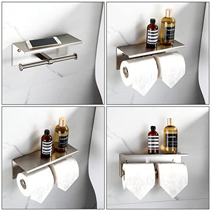 BGL Towel Ring Stainless Steel 304 Brushed Nickel and Double Toilet Paper Holder with Shelf Brushed Nickel