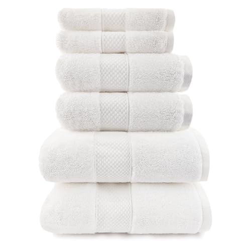 Maisonette Loft Egyptian Cotton Turkish Bathroom Towels Set, Soft & Absorbent, Ideal Quick Dry Luxury Hand & Large Bath Towels, Washcloths (6 Pack), White - color: White, style: Bath Towel Set - 6 Piece