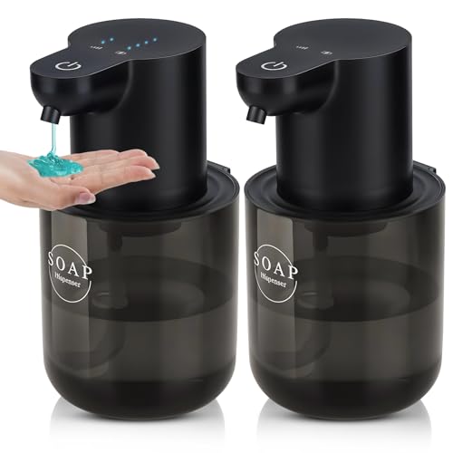 2 Pack Automatic Soap Dispenser, Touchless Automatic Liquid Soap Dispenser, Electric Wall Mounted Dispenser, 13.5oz/380ML USB Rechargeable with 4-Level Adjustment for Bathroom, Kitchen & Office - color: Black, size: Liquid