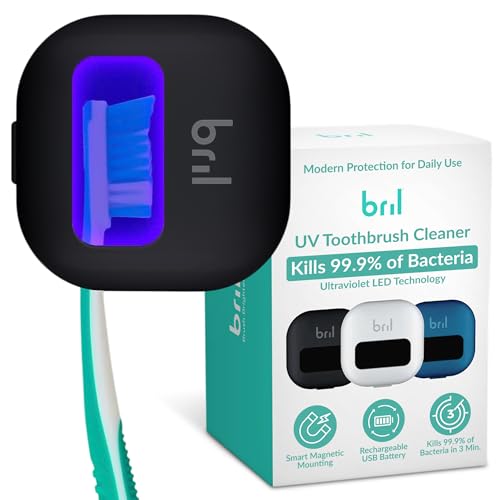 UV-C Toothbrush Sanitizer and Holder, Wall Mounted, Rechargeable | 30-Day Battery, Magnetic Wall Mount, Fits Electric and Manual Brushes, Portable Travel Case, Auto-Shutoff - color: Black
