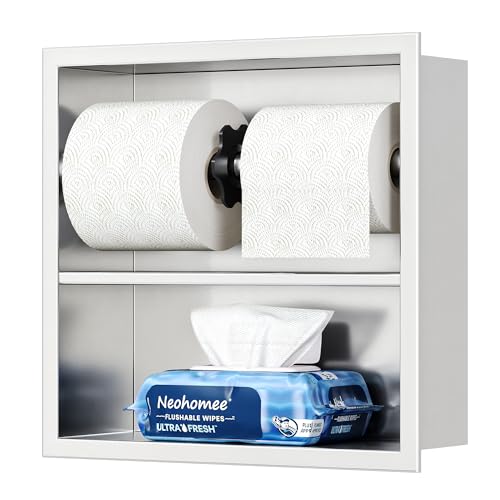 Neodrain Brushed Recessed Toilet Paper Holder,Double Layer,Wet Tissue | Space-Saving Wall Niche Cabinet Storage, Rustproof & Durable,For Bathroom, Kitchen & Vanity - color: Brushed