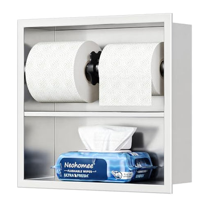 Neodrain Brushed Recessed Toilet Paper Holder,Double Layer,Wet Tissue | Space-Saving Wall Niche Cabinet Storage, Rustproof & Durable,For Bathroom, Kitchen & Vanity - color: Brushed