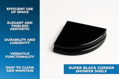 9 Inch Super Black Engineered Marble Corner Shower Shelf Bathroom Caddy, Wall Mounted Shower Shelf, Classic Flatback Design (2)