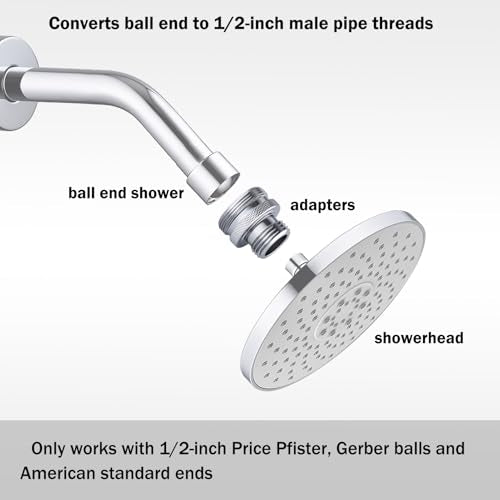 Ball End Shower Arm Adapter Set, for Converting Old Fashioned Ball Shower Arm to 1/2” Standard Fittings