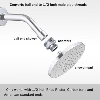 Ball End Shower Arm Adapter Set, for Converting Old Fashioned Ball Shower Arm to 1/2” Standard Fittings